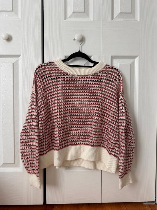 Old Navy Sweaters - Old Navy Cream and Burgundy Striped Crewneck Sweater